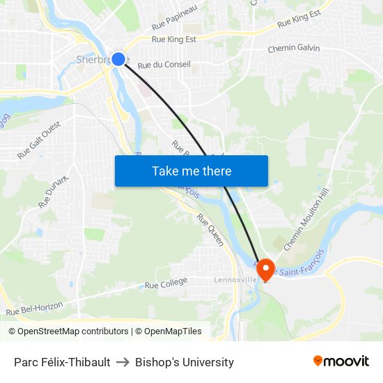 Parc Félix-Thibault to Bishop's University map