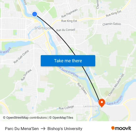 Parc Du Mena'Sen to Bishop's University map