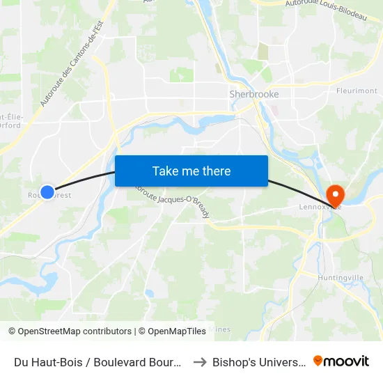 Du Haut-Bois / Boulevard Bourque to Bishop's University map