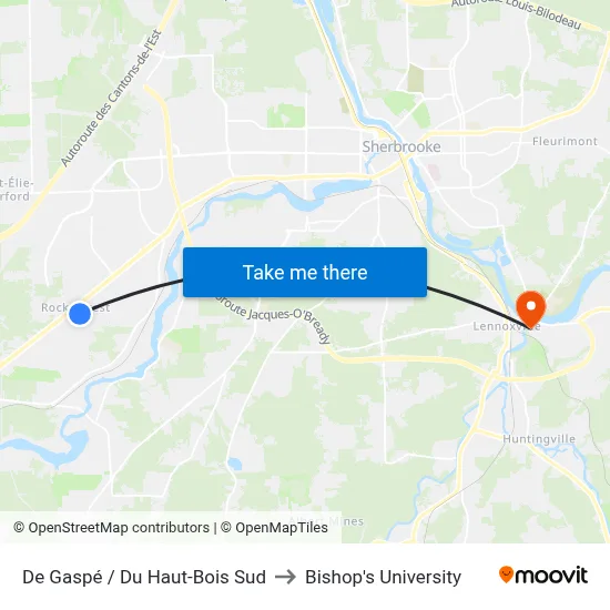 De Gaspé / Du Haut-Bois Sud to Bishop's University map