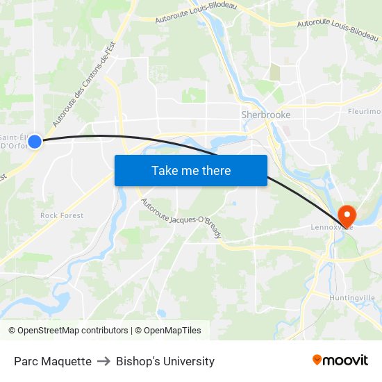 Parc Maquette to Bishop's University map