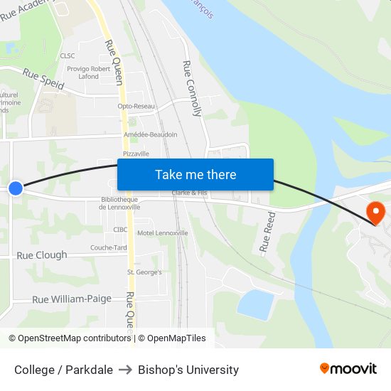 College / Parkdale to Bishop's University map