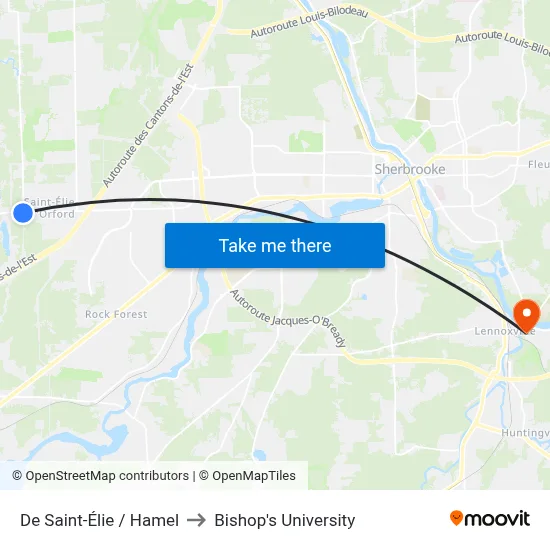 De Saint-Élie / Hamel to Bishop's University map