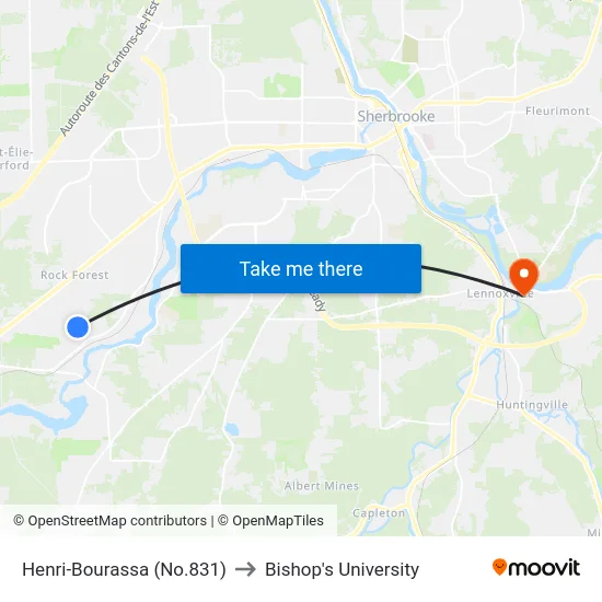 Henri-Bourassa (No.831) to Bishop's University map