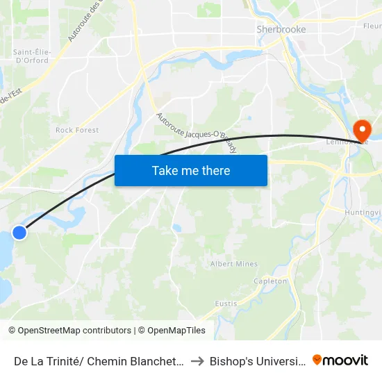 De La Trinité/ Chemin Blanchette to Bishop's University map