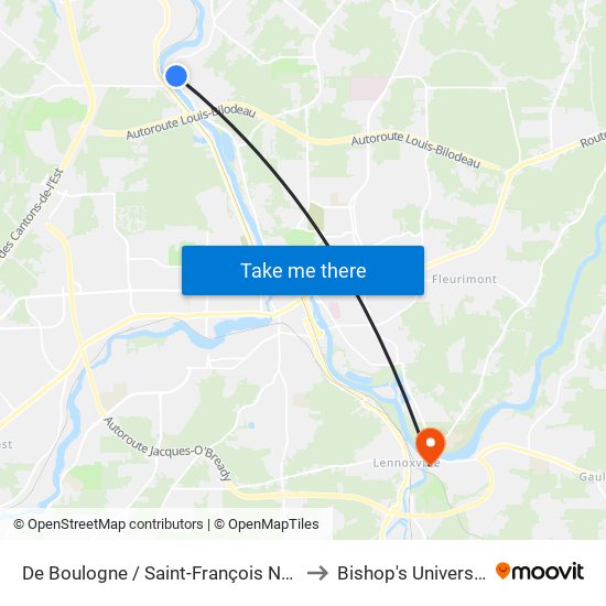 De Boulogne / Saint-François Nord to Bishop's University map