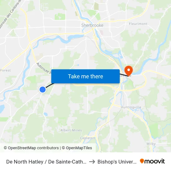 De North Hatley / De Sainte-Catherine to Bishop's University map