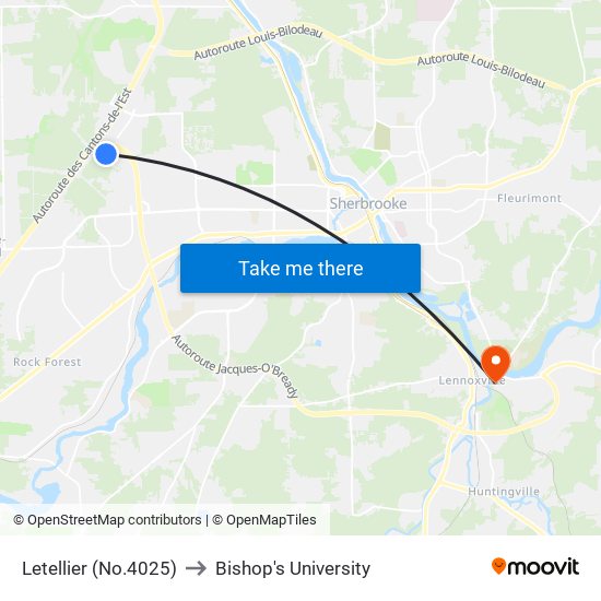 Letellier (No.4025) to Bishop's University map