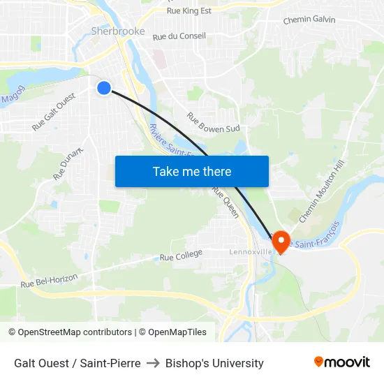 Galt Ouest / Saint-Pierre to Bishop's University map