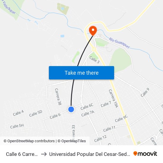 Calle 6 Carrera 37 to Universidad Popular Del Cesar-Sede Hurtado map