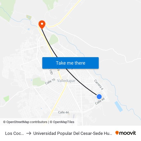 Los Cocos to Universidad Popular Del Cesar-Sede Hurtado map