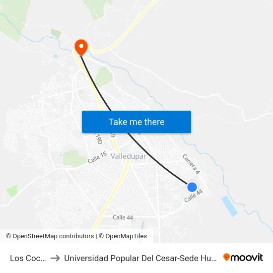 Los Cocos to Universidad Popular Del Cesar-Sede Hurtado map