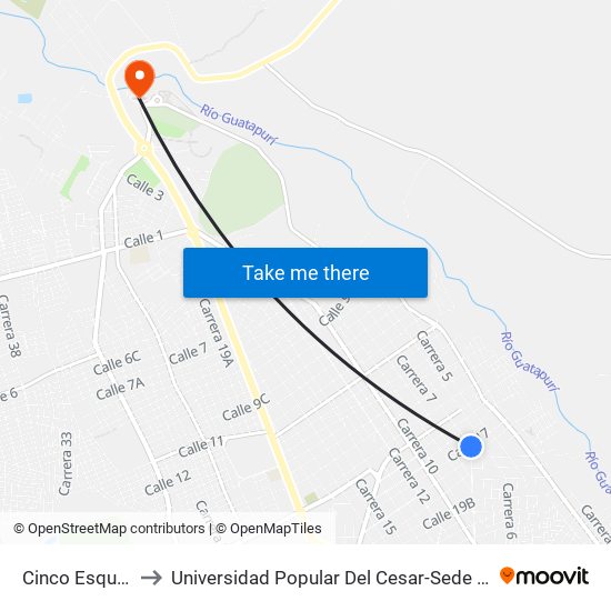 Cinco Esquinas to Universidad Popular Del Cesar-Sede Hurtado map