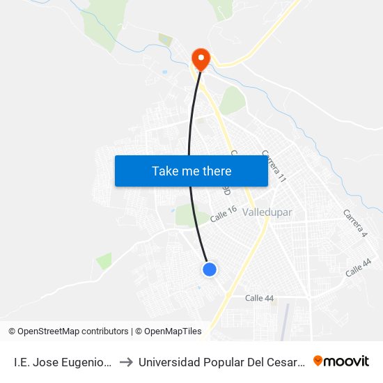 I.E. Jose Eugenio Martínez to Universidad Popular Del Cesar-Sede Hurtado map