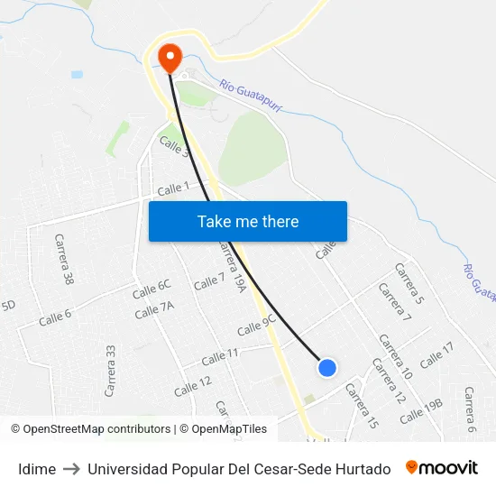Idime to Universidad Popular Del Cesar-Sede Hurtado map