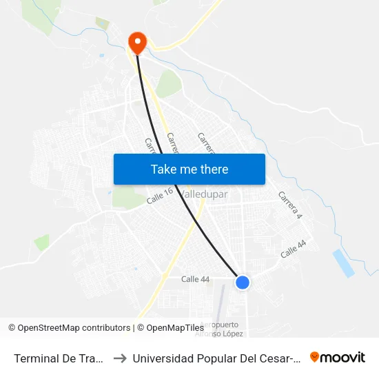 Terminal De Transportes to Universidad Popular Del Cesar-Sede Hurtado map