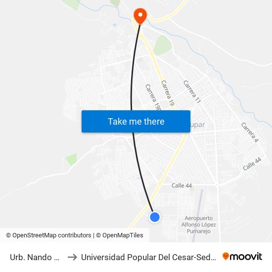 Urb. Nando Marín to Universidad Popular Del Cesar-Sede Hurtado map