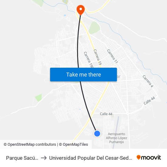 Parque Sacúdete to Universidad Popular Del Cesar-Sede Hurtado map