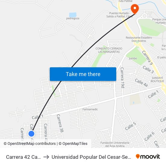 Carrera 42 Calle 2c to Universidad Popular Del Cesar-Sede Hurtado map