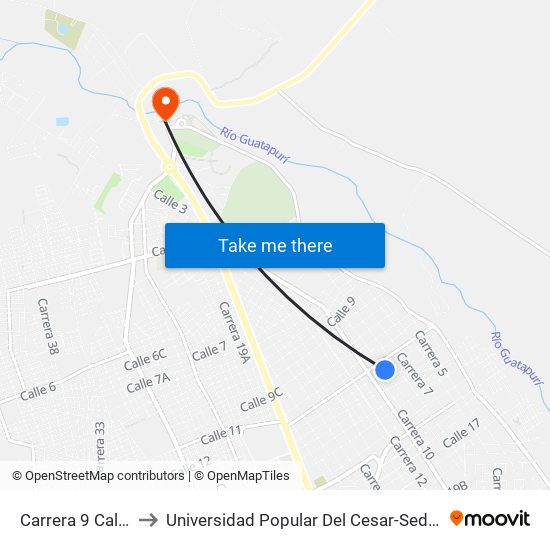 Carrera 9 Calle 13 to Universidad Popular Del Cesar-Sede Hurtado map