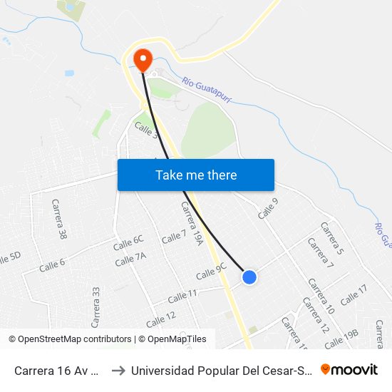 Carrera 16 Av Calle 12 to Universidad Popular Del Cesar-Sede Hurtado map