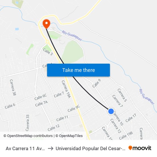 Av Carrera 11 Av Calle 14 to Universidad Popular Del Cesar-Sede Hurtado map
