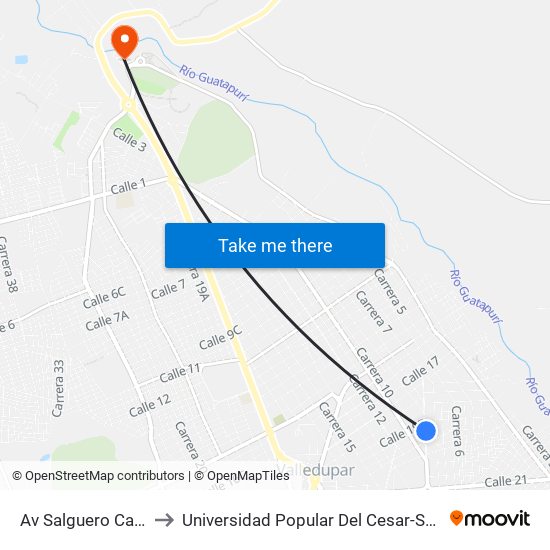 Av Salguero Calle 19c to Universidad Popular Del Cesar-Sede Hurtado map