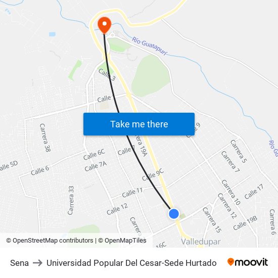 Sena to Universidad Popular Del Cesar-Sede Hurtado map