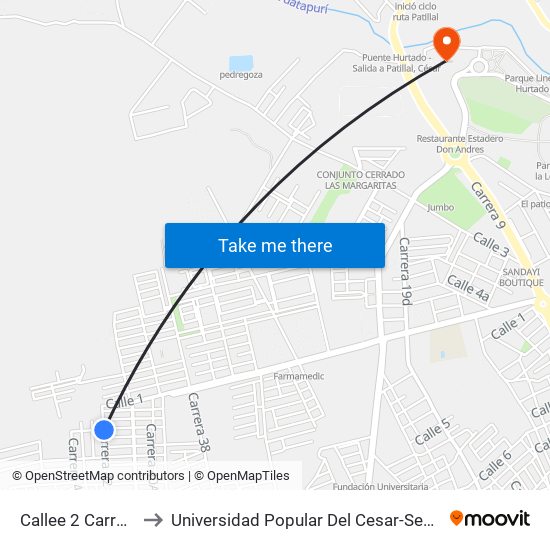 Callee 2 Carrera 42 to Universidad Popular Del Cesar-Sede Hurtado map