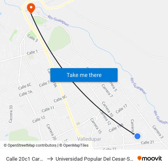 Calle 20c1 Carrera 5b to Universidad Popular Del Cesar-Sede Hurtado map
