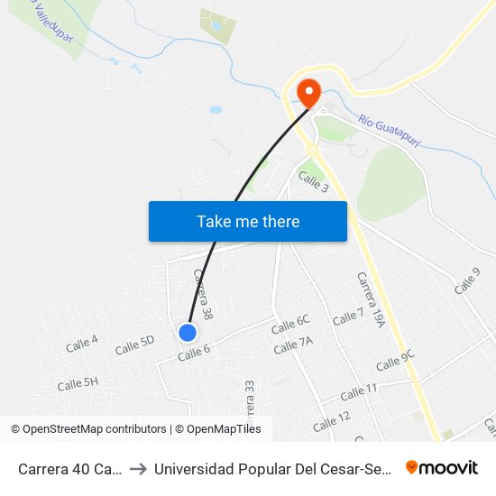 Carrera 40 Calle 5e to Universidad Popular Del Cesar-Sede Hurtado map
