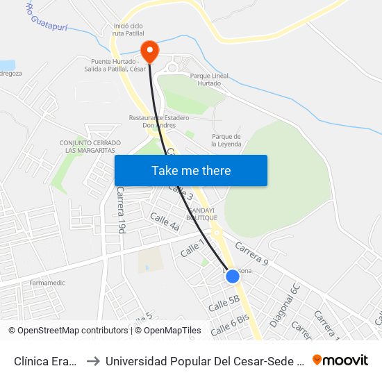 Clínica Erasmo to Universidad Popular Del Cesar-Sede Hurtado map