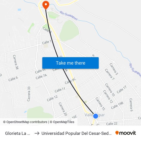 Glorieta La Ceiba to Universidad Popular Del Cesar-Sede Hurtado map