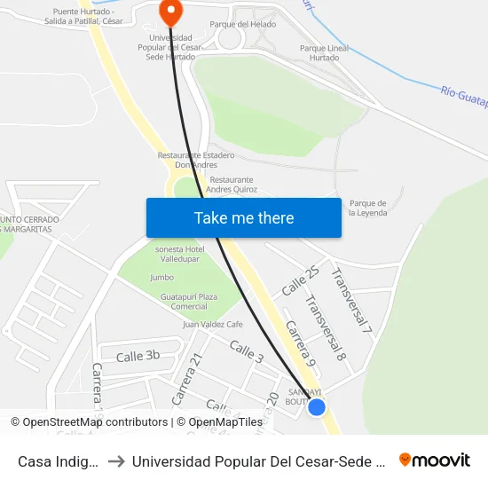 Casa Indigena to Universidad Popular Del Cesar-Sede Hurtado map