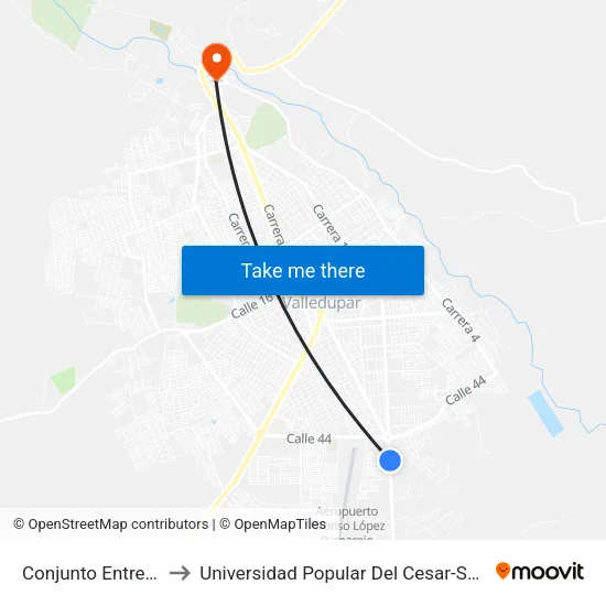 Conjunto Entresierras to Universidad Popular Del Cesar-Sede Hurtado map