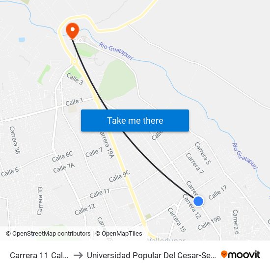 Carrera 11 Calle 16b to Universidad Popular Del Cesar-Sede Hurtado map