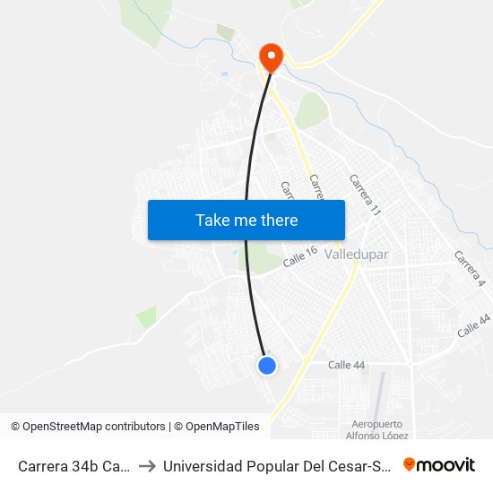 Carrera 34b Calle 20a to Universidad Popular Del Cesar-Sede Hurtado map