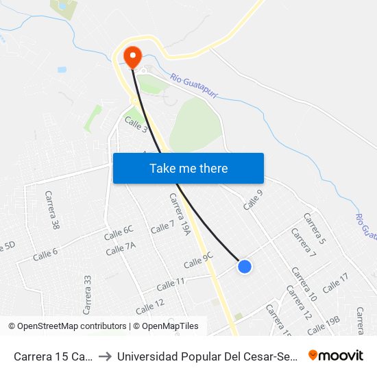 Carrera 15 Calle 13 to Universidad Popular Del Cesar-Sede Hurtado map