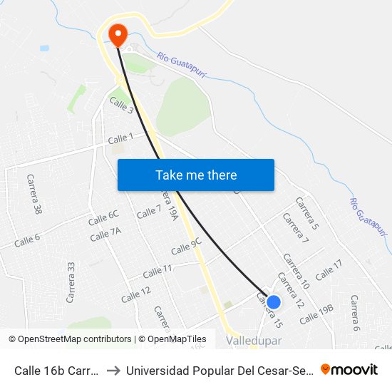 Calle 16b Carrera 14 to Universidad Popular Del Cesar-Sede Hurtado map