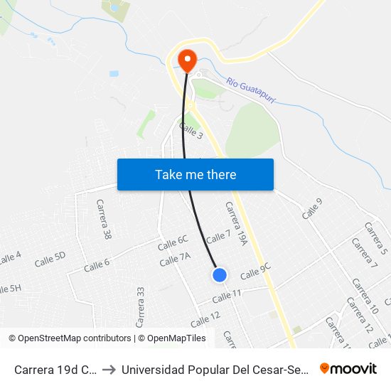 Carrera 19d Calle 9 to Universidad Popular Del Cesar-Sede Hurtado map