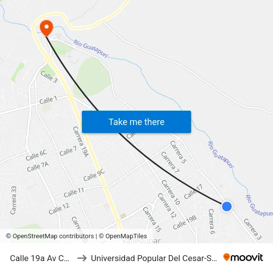 Calle 19a Av Carrera 4 to Universidad Popular Del Cesar-Sede Hurtado map