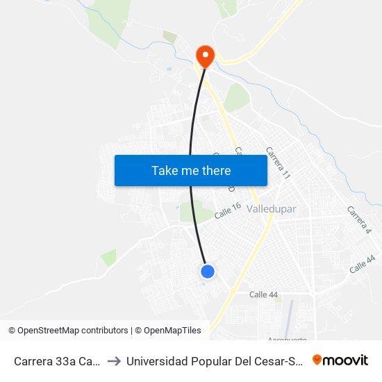 Carrera 33a Calle 18b to Universidad Popular Del Cesar-Sede Hurtado map