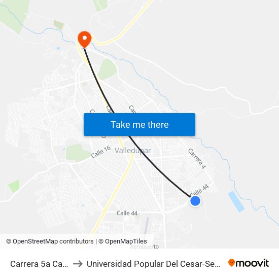 Carrera 5a Calle 45 to Universidad Popular Del Cesar-Sede Hurtado map