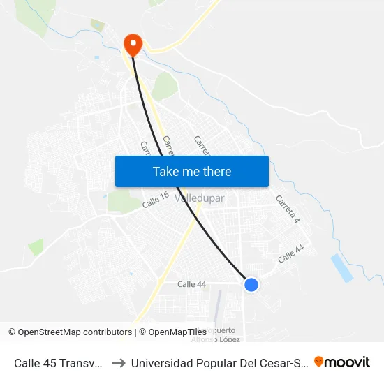 Calle 45 Transversal 5b to Universidad Popular Del Cesar-Sede Hurtado map