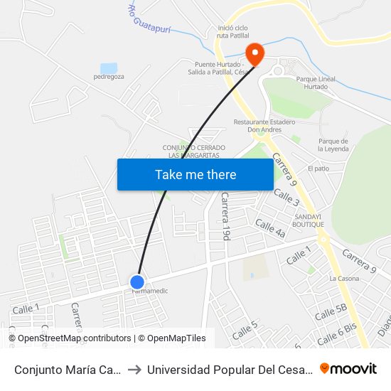 Conjunto María Camila Norte to Universidad Popular Del Cesar-Sede Hurtado map
