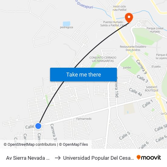 Av Sierra Nevada  Carrera 40a to Universidad Popular Del Cesar-Sede Hurtado map