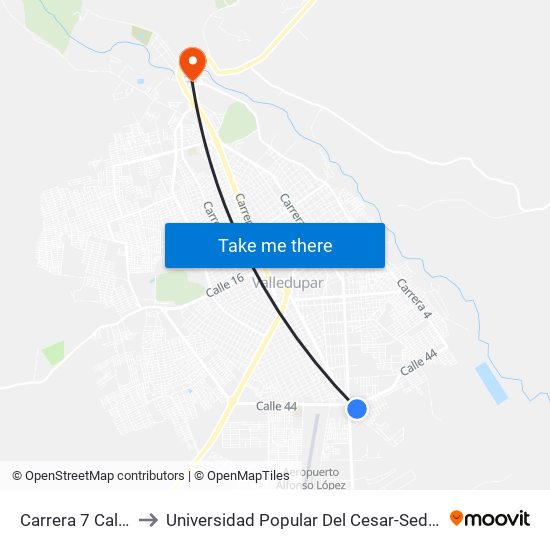 Carrera 7 Calle 45 to Universidad Popular Del Cesar-Sede Hurtado map