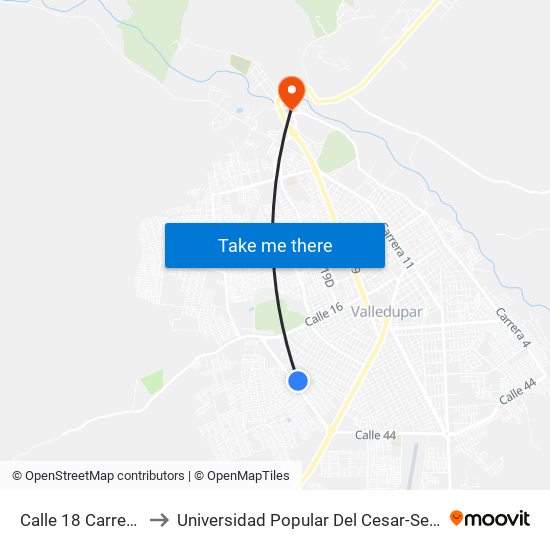 Calle 18 Carrera 30b to Universidad Popular Del Cesar-Sede Hurtado map