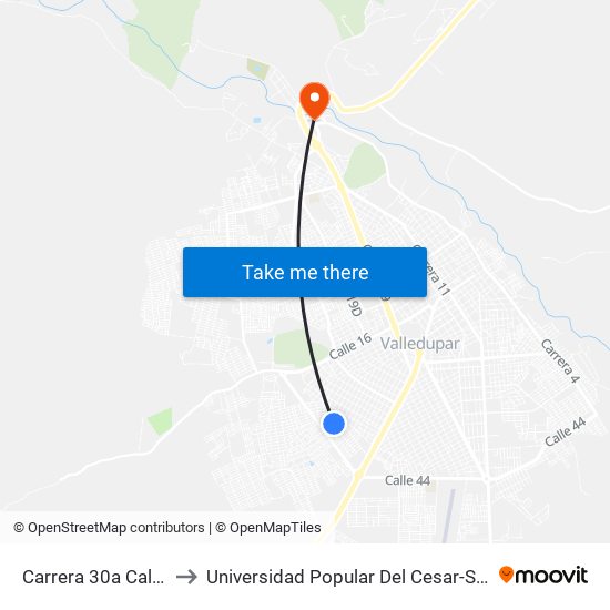 Carrera 30a Calle 18a2 to Universidad Popular Del Cesar-Sede Hurtado map