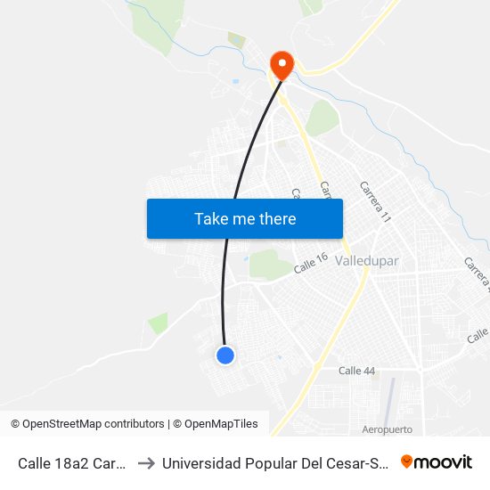 Calle 18a2 Carrera 41 to Universidad Popular Del Cesar-Sede Hurtado map